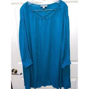 h womens WOMANS WITHIN casual solid blue long sleeve plus size top 1X  (22/24)